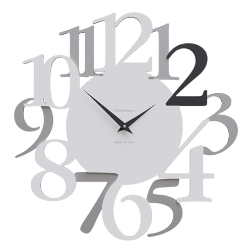 CalleaDesign Horloge Murale Russell, 45 cm, élégante et Originale, Grands Chiffres, Design Moderne, mécanisme Silencieux, fabriquée en Italie [Noir, Aluminium, Blanc].