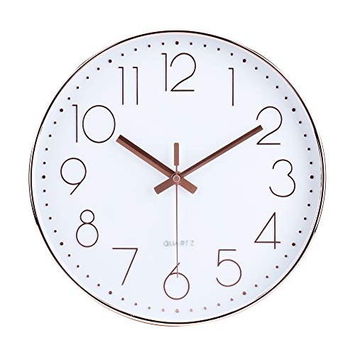 jomparis 30 CM Silent Non-Ticking Grande Horloge Murale silencieuse sans tic tac décorative pour Cuisine Salon Chambre Bureau (Or Rose)