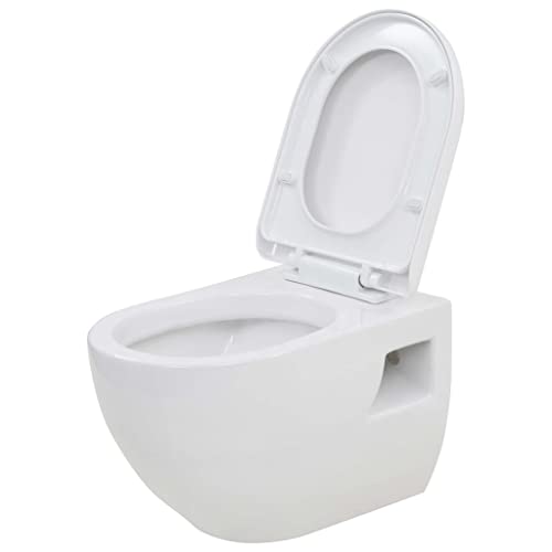 vidaXL WC Suspendu en Céramique Blanc Salle de Bains Cuvette de Toilette
