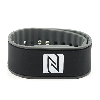 Bracelet NFC, adapté pour Les Contacts, Le Commerce, Le Sport, 924 octets (NTAG 216), imperméable à l'eau, Noir/Gris, réglable