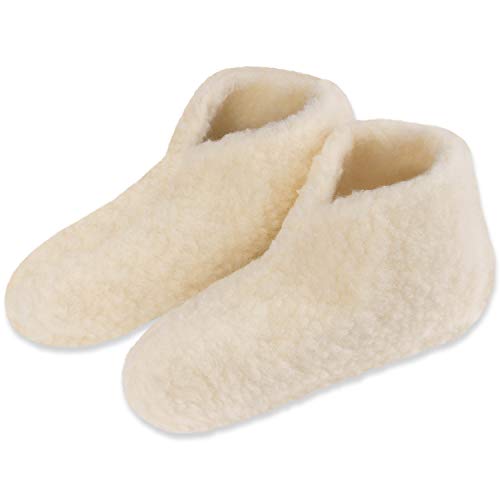 Pantoufles de Lit en pure Laine de Mouton - Chauffe-pieds pour les Pieds Particulièrement Froids - Pantoufles en Laine 36/37 EU