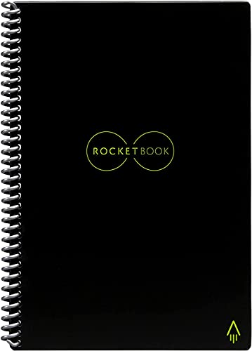 Rocketbook Everlast Bloc-notes réutilisable à l'infini - Lettre A4 - Bloc-notes en spirale écologique - Page pointillée - Stylo Frixion Pilot et chiffon en microfibre inclus