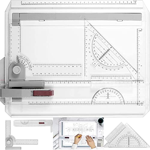 eSynic Planche à Dessin A4,Drawing Board Metric,Planche à Dessin Métrique,Table à Dessin Multifonctionnel,avec Mouvement Parallèle et Angle de Mesure Réglable,pour Étudiants, Ingénieurs, Architectes